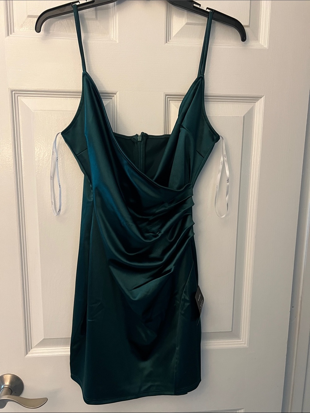 Lulus Satin Draped Spaghetti-Strap Mini Dress - Emerald Green